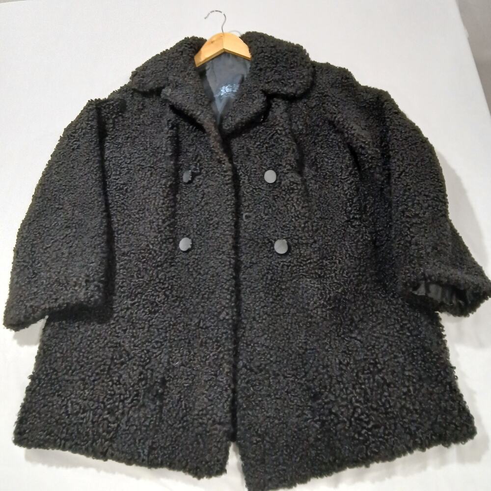 Vintage 50s Curly Persian Lamb Teddy Coat Black Car Medium Large Jackie O
